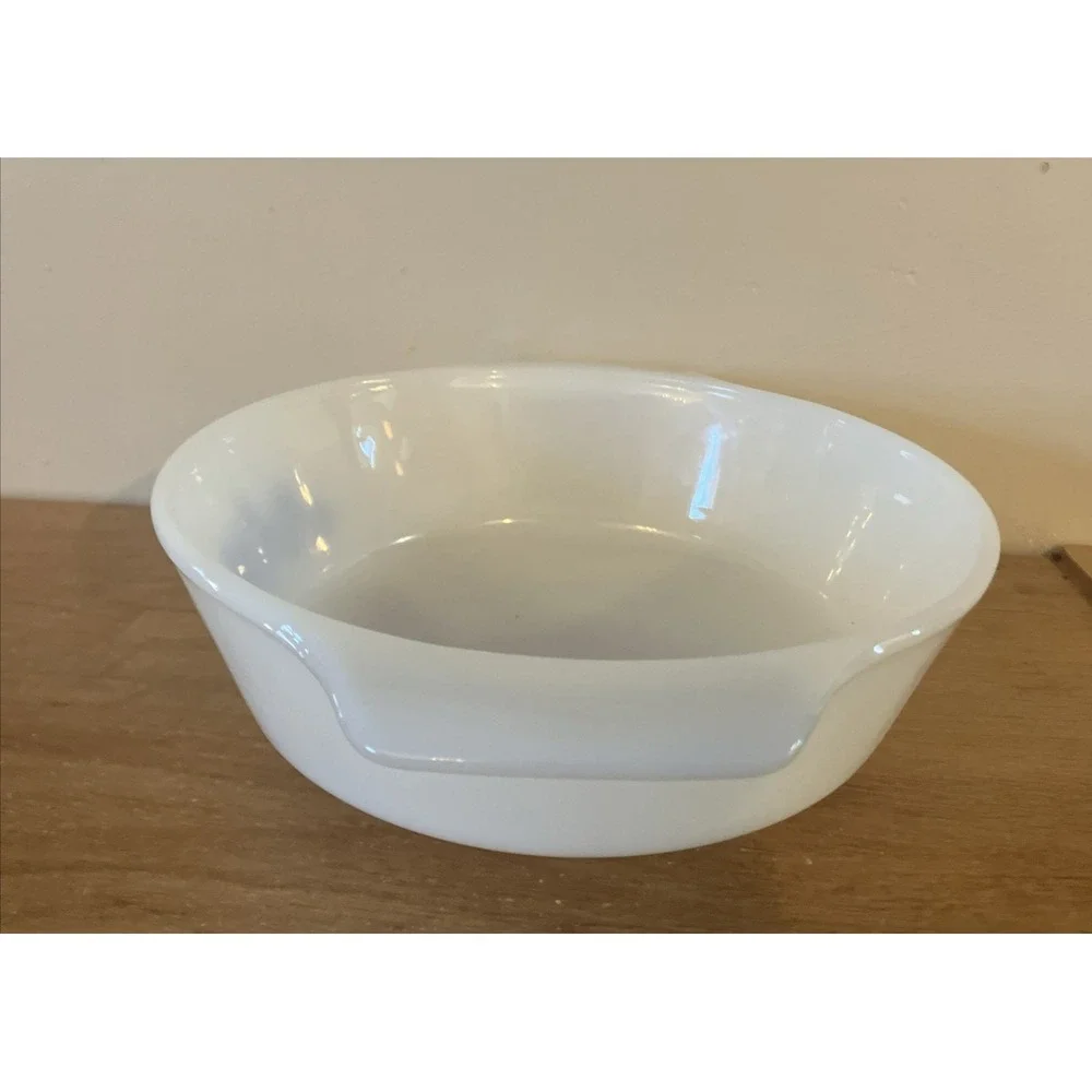 Vintage Fire King Milk Glass Round Casserole Blue Cornflower 1 QT Dish - EUC